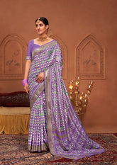 Lavender Ikkat Polka Dot Saree-3904